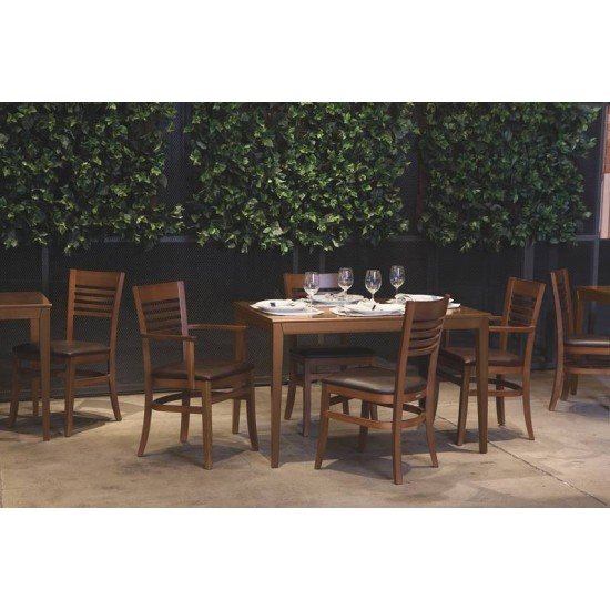 CADEIRA DE MADEIRA MARIE EM TAUARI AMENDOA COM BRACOS E ESTOFADO CAFE TRAMONTINA