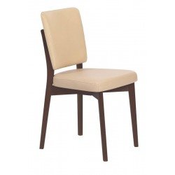 CADEIRA DE MADEIRA BERLIM EM TAUARI TABACO CASSENTO E ENCOSTO ESTOFADO BEGE SEM BRACOS TRAMONTINA