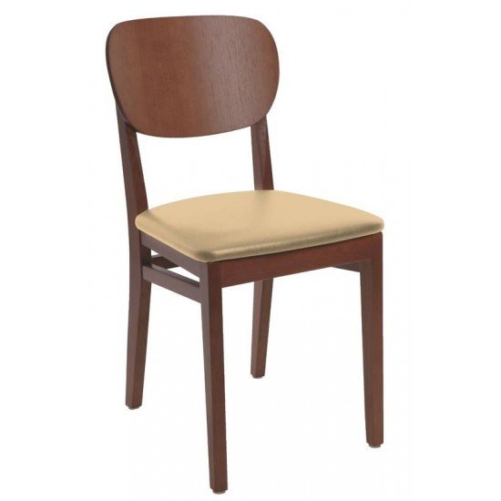 CADEIRA DE MADEIRA LISBOA EM TAUARI TABACO CASSENTO ESTOFADO EM CORINO BEGE SEM BRACOS TRAMONTINA