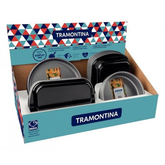 DISPLAY 30 PEÇAS DE ASSADEIRAS ALUMÍNIO GRAFITE REVESTIMENTO INTERNO EM ANTIADERENTE STARFLON MAX TRAMONTINA