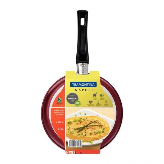 OMELETEIRA TRAMONTINA NAPOLI EM ALUMÍNIO COM REVESTIMENTO INTERNO E EXTERNO EM ANTIADERENTE STARFLON MAX VERMELHO 20 CM