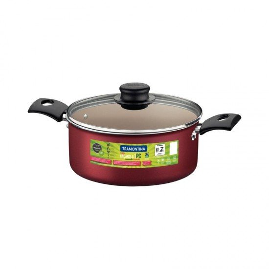 CAÇAROLA TRAMONTINA TURIM EM ALUMÍNIO COM REVESTIMENTO INTERNO E EXTERNO EM ANTIADERENTE STARFLON MAX VERMELHA 20 CM 2,8 L