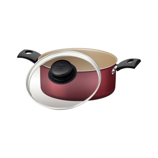 CAÇAROLA TRAMONTINA TURIM EM ALUMÍNIO COM REVESTIMENTO INTERNO E EXTERNO EM ANTIADERENTE STARFLON MAX VERMELHA 20 CM 2,8 L