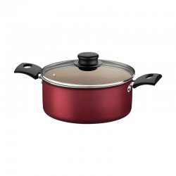 CAÇAROLA TRAMONTINA TURIM EM ALUMÍNIO COM REVESTIMENTO INTERNO E EXTERNO EM ANTIADERENTE STARFLON MAX VERMELHA 22 CM 3,7 L
