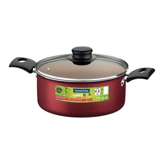 CAÇAROLA TRAMONTINA TURIM EM ALUMÍNIO COM REVESTIMENTO INTERNO E EXTERNO EM ANTIADERENTE STARFLON MAX VERMELHA 24 CM 4,9 L