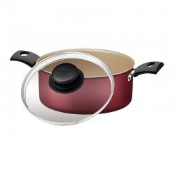 CAÇAROLA TRAMONTINA TURIM EM ALUMÍNIO COM REVESTIMENTO INTERNO E EXTERNO EM ANTIADERENTE STARFLON MAX VERMELHA 24 CM 4,9 L