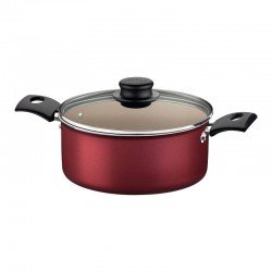 CAÇAROLA TRAMONTINA TURIM EM ALUMÍNIO COM REVESTIMENTO INTERNO E EXTERNO EM ANTIADERENTE STARFLON MAX VERMELHA 24 CM 4,9 L