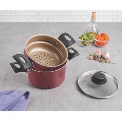 CUSCUZEIRA TRAMONTINA TURIM EM ALUMÍNIO COM REVESTIMENTO INTERNO E EXTERNO EM ANTIADERENTE STARFLON MAX VERMELHO 16 CM