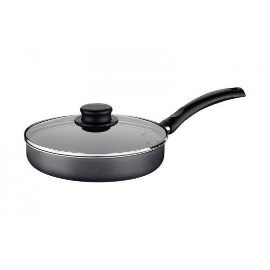 FRIGIDEIRA RETA TRAMONTINA TURIM EM ALUMÍNIO COM REVESTIMENTO INTERNO E EXTERNO ANTIADERENTE STARFLON MAX CINZA COM TAMPA DE VIDRO 22 CM 1,7 L