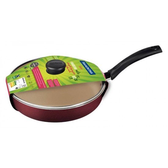 FRIGIDEIRA RETA TRAMONTINA TURIM EM ALUMÍNIO COM REVESTIMENTO INTERNO E EXTERNO EM ANTIADERENTE STARFLON MAX VERMELHO COM TAMPA DE VIDRO 22 CM 1,7 L