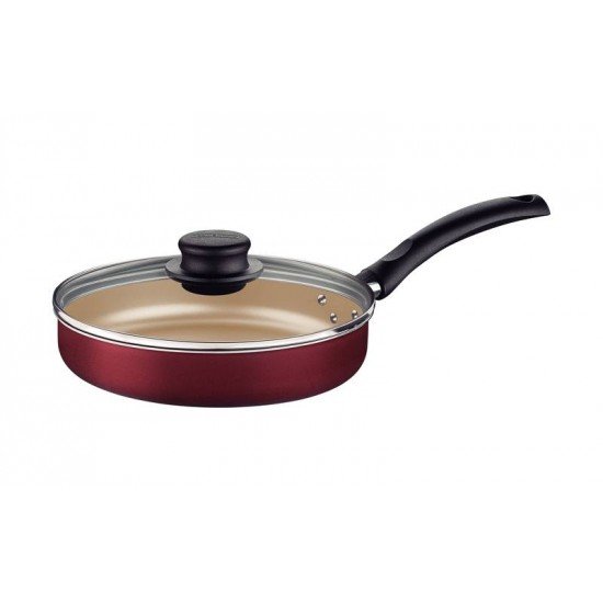 FRIGIDEIRA RETA TRAMONTINA TURIM EM ALUMÍNIO COM REVESTIMENTO INTERNO E EXTERNO EM ANTIADERENTE STARFLON MAX VERMELHO COM TAMPA DE VIDRO 22 CM 1,7 L