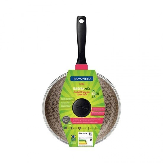 FRIGIDEIRA RETA TRAMONTINA TURIM EM ALUMÍNIO COM REVESTIMENTO INTERNO E EXTERNO EM ANTIADERENTE STARFLON MAX VERMELHO COM TAMPA DE VIDRO 22 CM 1,7 L