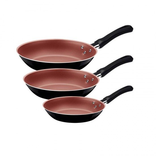 JOGO DE FRIGIDEIRAS TRAMONTINA CARIBE COM REVESTIMENTO INTERNO EM ANTIADERENTE STARFLON MAX E EXTERNO DE POLIÉSTER PRETO 03 PEÇAS