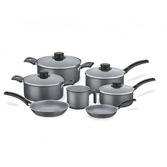 JOGO DE PANELAS 7 PEÇAS CINZA SORTIDOS DE ALUMINIO COM REVESTIMENTO ANTIADERENTE TRAMONTINA