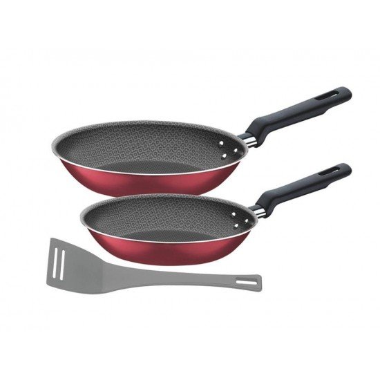 JOGO DE FRIGIDEIRAS 3 PCS BERGAMO VERMELHO SORTIDOS DE ALU COMREVESTIMENTO ANTIADERENTE TRAMONTINA
