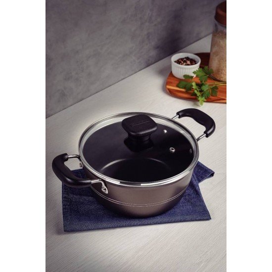 CAÇAROLA TRAMONTINA SICÍLIA EM ALUMÍNIO COM REVESTIMENTO INTERNO E EXTERNO EM ANTIADERENTE STARFLON EXCELLENT AVELÃ 20 CM 2,4 L