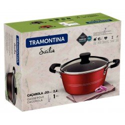 CAÇAROLA TRAMONTINA SICÍLIA EM ALUMÍNIO COM REVESTIMENTO INTERNO E EXTERNO EM ANTIADERENTE STARFLON EXCELLENT VERMELHO 20 CM 2,4 L