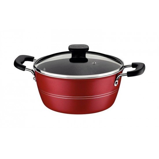 CAÇAROLA TRAMONTINA SICÍLIA EM ALUMÍNIO COM REVESTIMENTO INTERNO E EXTERNO EM ANTIADERENTE STARFLON EXCELLENT VERMELHO 24 CM 4,3 L