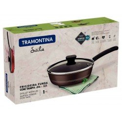 FRIGIDEIRA FUNDA TRAMONTINA COM TAMPA SICÍLIA EM ALUMÍNIO COM REVESTIMENTO INTERNO E EXTERNO EM ANTIADERENTE STARFLON EXCELLENT AVELÃ 24 CM 2,5 L