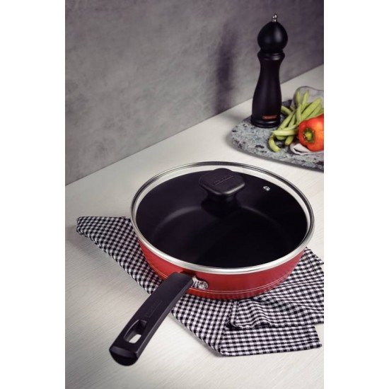 FRIGIDEIRA FUNDA TRAMONTINA COM TAMPA SICÍLIA EM ALUMÍNIO COM REVESTIMENTO INTERNO E EXTERNO EM ANTIADERENTE STARFLON EXCELLENT VERMELHO 24 CM 2,5 L