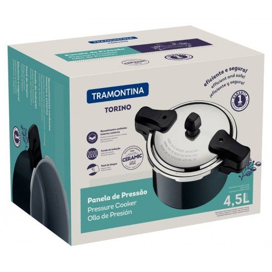 PANELA DE PRESSÃO TRAMONTINA TORINO EM ALUMÍNIO COM REVESTIMENTO INTERNO E EXTERNO CERÂMICO VERDE PETRÓLEO 20 CM 4,5 L