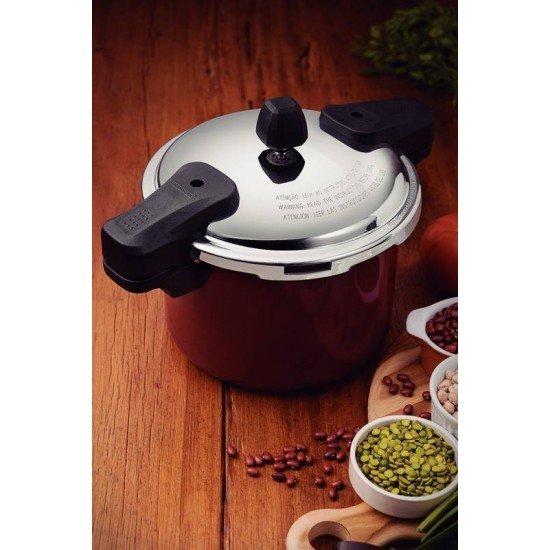 PANELA DE PRESSÃO TRAMONTINA TORINO EM ALUMÍNIO COM REVESTIMENTO INTERNO E EXTERNO CERÂMICO VERMELHO FRAMBOESA 20 CM 4,5 L