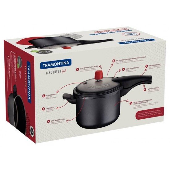 PANELA DE PRESSÃO TRAMONTINA VANCOUVER SPOT EM ALUMÍNIO COM REVESTIMENTO INTERNO E EXTERNO ANTIADERENTE STARFLON MAX GRAFITE 20 CM 4,5 L
