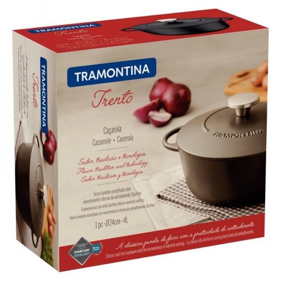 CAÇAROLA TRAMONTINA TRENTO EM FERRO ESMALTADO COM REVESTIMENTO INTERNO EM ANTIADERENTE STARFLON EXCELLENT 24 CM 4 L