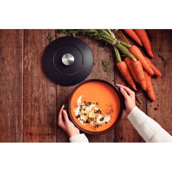 CAÇAROLA TRAMONTINA TRENTO EM FERRO ESMALTADO COM REVESTIMENTO INTERNO EM ANTIADERENTE STARFLON EXCELLENT 24 CM 4 L