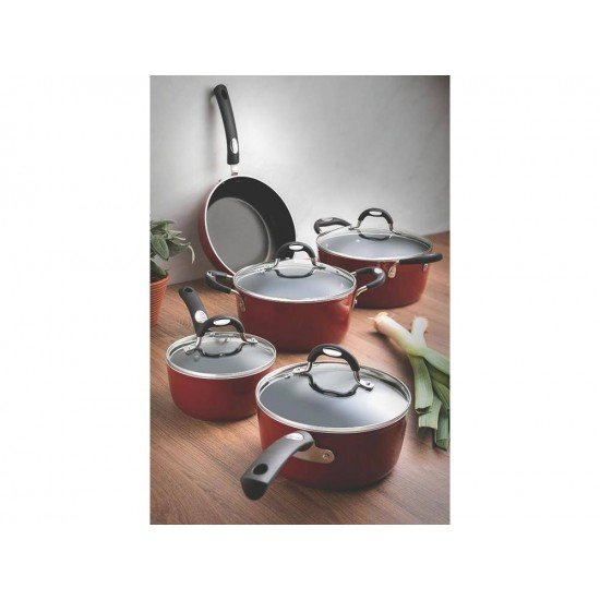 JOGO DE PANELAS 5 PEÇAS MONACO VERMELHO SORTIDOS ALUMINIO COM REV ANTIADERENTE E SILICONE TRAMONTINA
