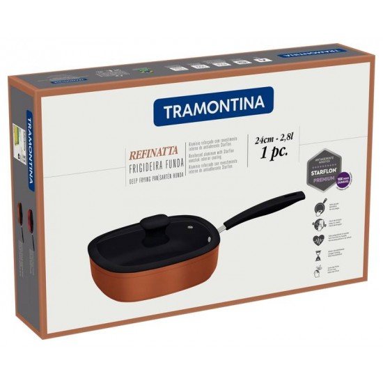 FRIGIDEIRA FUNDA TRAMONTINA REFINATTA EM ALUMÍNIO COM REVESTIMENTO INTERNO EM ANTIADERENTE STARFLON PREMIUM E EXTERNO SILICONADO VERMELHO 24 CM 2,8 L