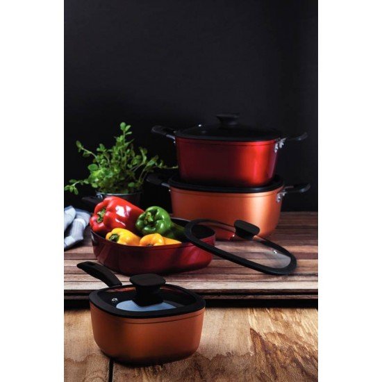 FRIGIDEIRA FUNDA TRAMONTINA REFINATTA EM ALUMÍNIO COM REVESTIMENTO INTERNO EM ANTIADERENTE STARFLON PREMIUM E EXTERNO SILICONADO VERMELHO 24 CM 2,8 L