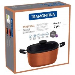 CAÇAROLA TRAMONTINA REFINATTA EM ALUMÍNIO COM REVESTIMENTO INTERNO E EXTERNO EM ANTIADERENTE STARFLON PREMIUM DOURADO COM TAMPA 26 CM 5,7 L