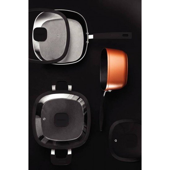 CAÇAROLA TRAMONTINA REFINATTA EM ALUMÍNIO COM REVESTIMENTO INTERNO E EXTERNO EM ANTIADERENTE STARFLON PREMIUM DOURADO COM TAMPA 26 CM 5,7 L