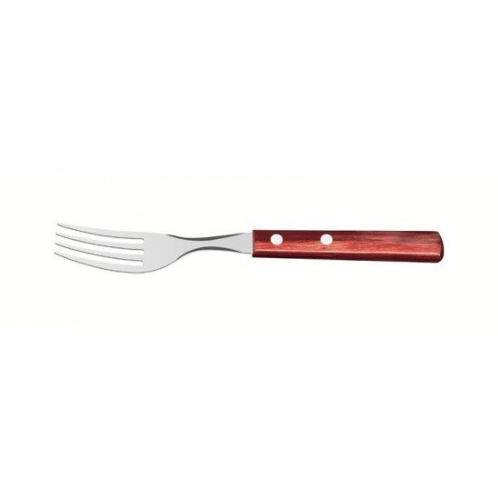 CONJUNTO DE GARFOS DE MESA TRAMONTINA COM LÂMINAS EM AÇO INOX E CABOS EM MADEIRA POLYWOOD VERMELHO 6 PEÇAS