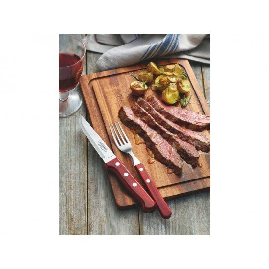 CONJUNTO GARFOS DE MESA POLYWOOD 6 PEÇAS VERMELHO LAMINAS DE ACO INOX E CABOS DE MADEIRA TRAMONTINA