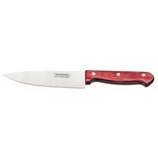 FACA CHEF 6 POLYWOOD VERMELHO LAMINA DE ACO INOX E CABO DE MADEIRA TRAMONTINA