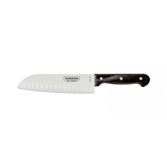 FACA SANTOKU TRAMONTINA COM LÂMINA EM AÇO INOX E CABO EM MADEIRA TRATADA POLYWOOD CASTANHO 7