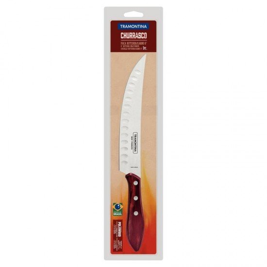 FACA PARA CARNE BUTCHER TRAMONTINA COM LÂMINA EM AÇO INOX E CABO EM MADEIRA TRATADA POLYWOOD VERMELHO 8
