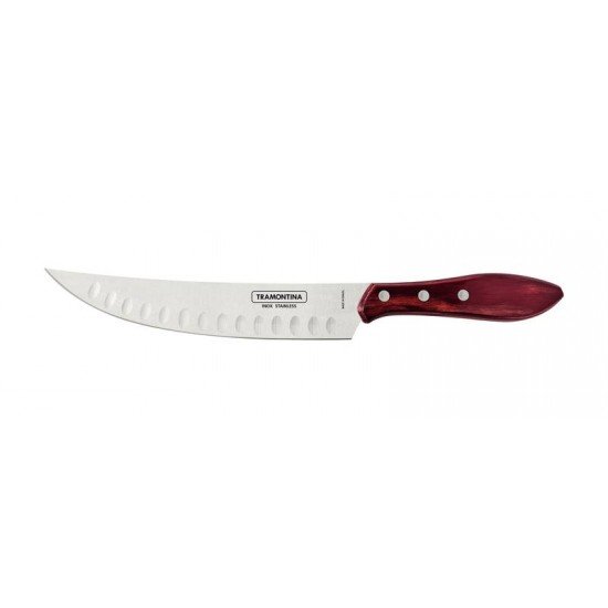 FACA PARA CARNE BUTCHER TRAMONTINA COM LÂMINA EM AÇO INOX E CABO EM MADEIRA TRATADA POLYWOOD VERMELHO 8