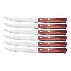 CONJUNTO FACAS CHURRASCO 6 PEÇAS POLYWOOD VERMELHO LAMINAS DE ACO INOX E CABOS DE MADEIRA TRAMONTINA