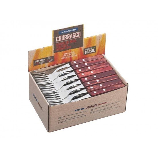 DISPLAY 60 PEÇAS GARFO DE MESA POLYWOOD VERMELHO LAMINA DE ACO INOX E CABO DE MADEIRA TRAMONTINA