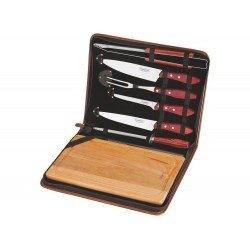 KIT CHURRASCO 8 PCS POLYWOOD VERMELHO SORTIDOS COM LAMINAS DE ACO INOX E CABOS DE MADEIRA TRAMONTINA