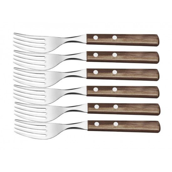 CONJUNTO DE GARFOS DE MESA 6 PCS POLYWOOD CASTANHO LAMINAS DE ACO INOX E CABOS DE MADEIRA TRAMONTINA