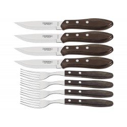 JOGO CHUR 8 PCS POLYWOOD CASTANHO SORTIDOS COM LAMINAS DE ACO INOX E CABOS DE MADEIRA TRAMONTINA