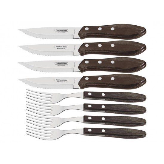 JOGO CHUR 8 PCS POLYWOOD CASTANHO SORTIDOS COM LAMINAS DE ACO INOX E CABOS DE MADEIRA TRAMONTINA