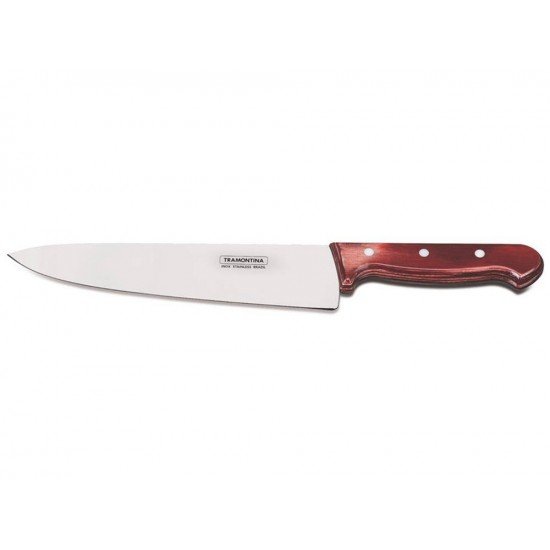 FACA PARA CARNE 10 POLYWOOD VERMELHO LAMINA DE ACO INOX E CABO DE MADEIRA TRAMONTINA