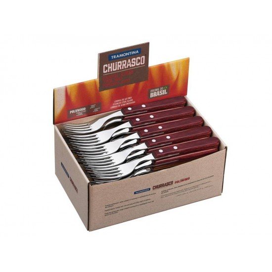 DISPLAY 48 PEÇAS GARFO JUMBO POLYWOOD VERMELHO LAMINA DE ACO INOX E CABO DE MADEIRA TRAMONTINA