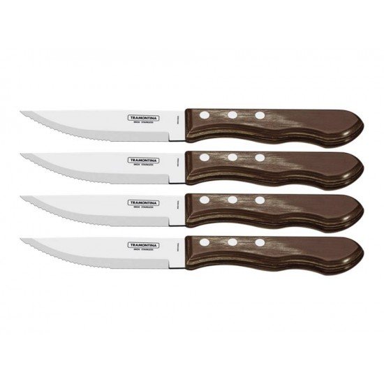 CONJUNTO FACAS CHUR JUMBO 4 PCS POLYWOOD CASTANHO LAMINAS DE ACO INOX E CABOS DE MADEIRA TRAMONTINA