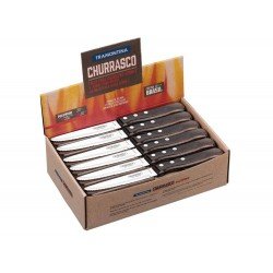 DISPLAY 48 PEÇAS FACA CHURRASCO JUMBO 5 POLYWOOD CASTANHO LAMINA ACO INOX CABO DE MADEIRA TRAMONTINA